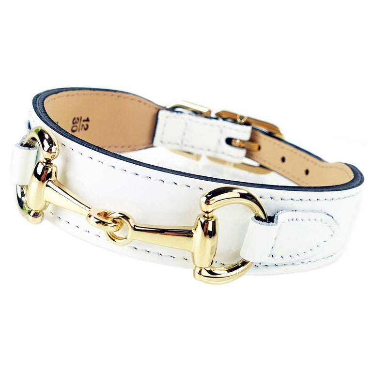 Belmont in White Patent & Gold