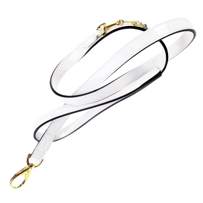 Belmont Lead in White Patent & Gold