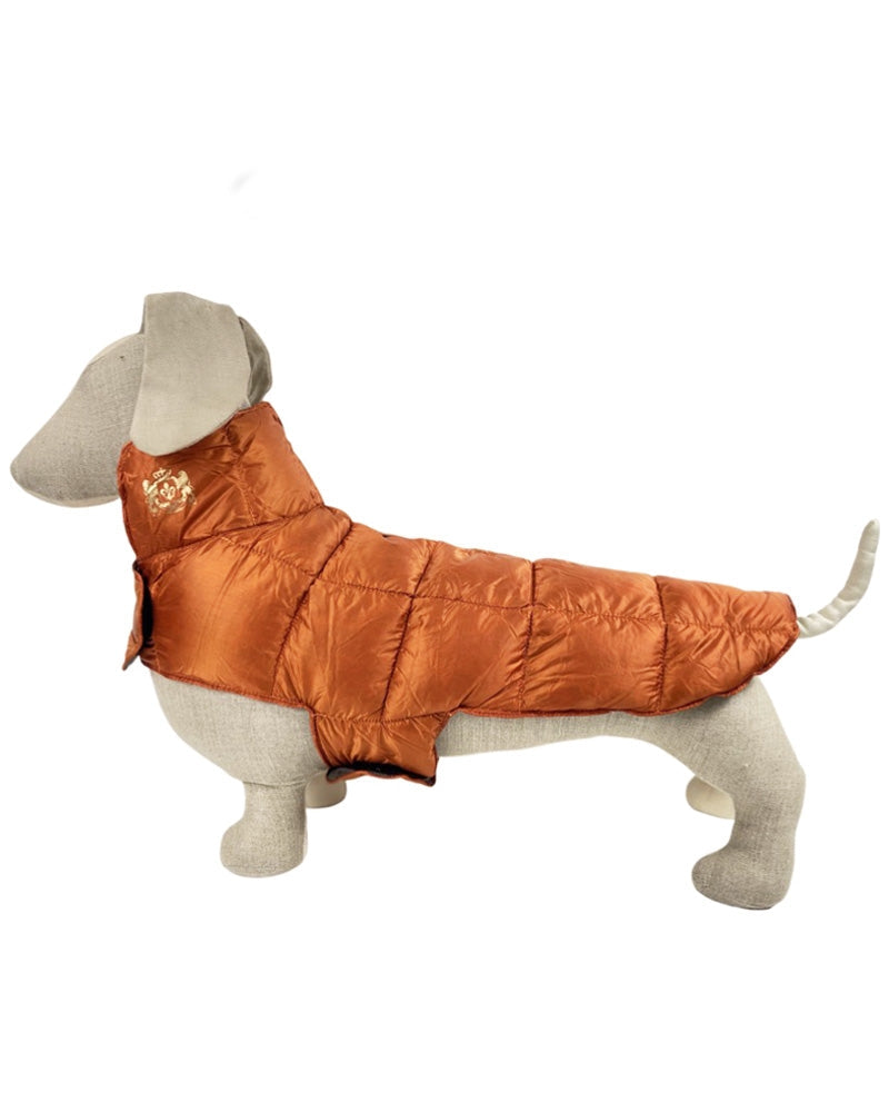 Ultralite Reversible Down Dog Coat in Taupe & Burnt Orange