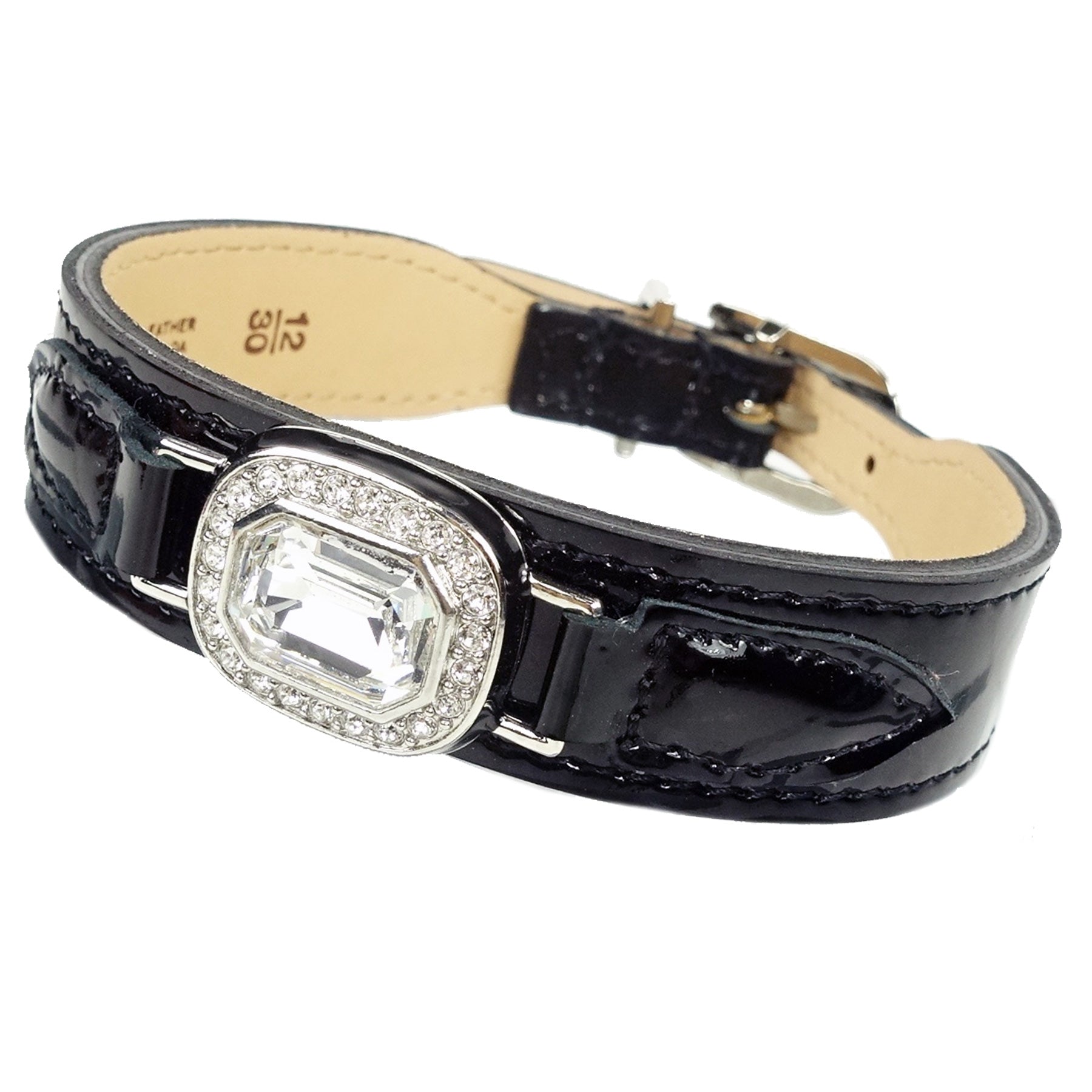 Haute Couture Octagon in Black Patent, Clear Crystal & Nickel