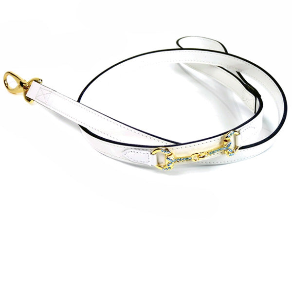 Horse & Hound Lead in White Patent & Gold