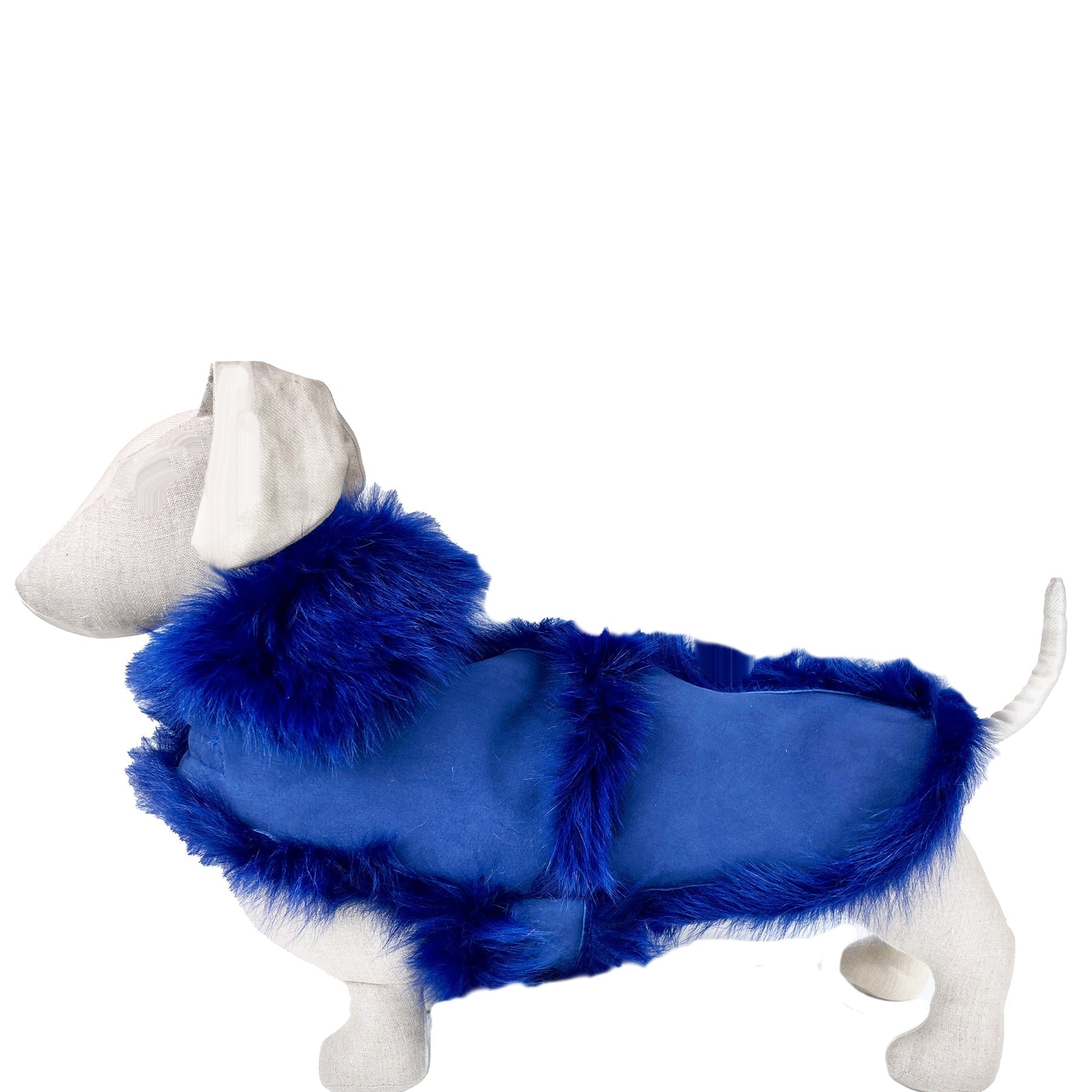 Cobalt Blue Long Haired Shearling Dog Coat