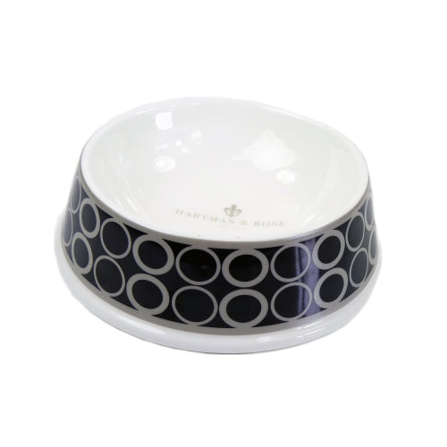 Porcelain Dog Bowl in Patterned Black