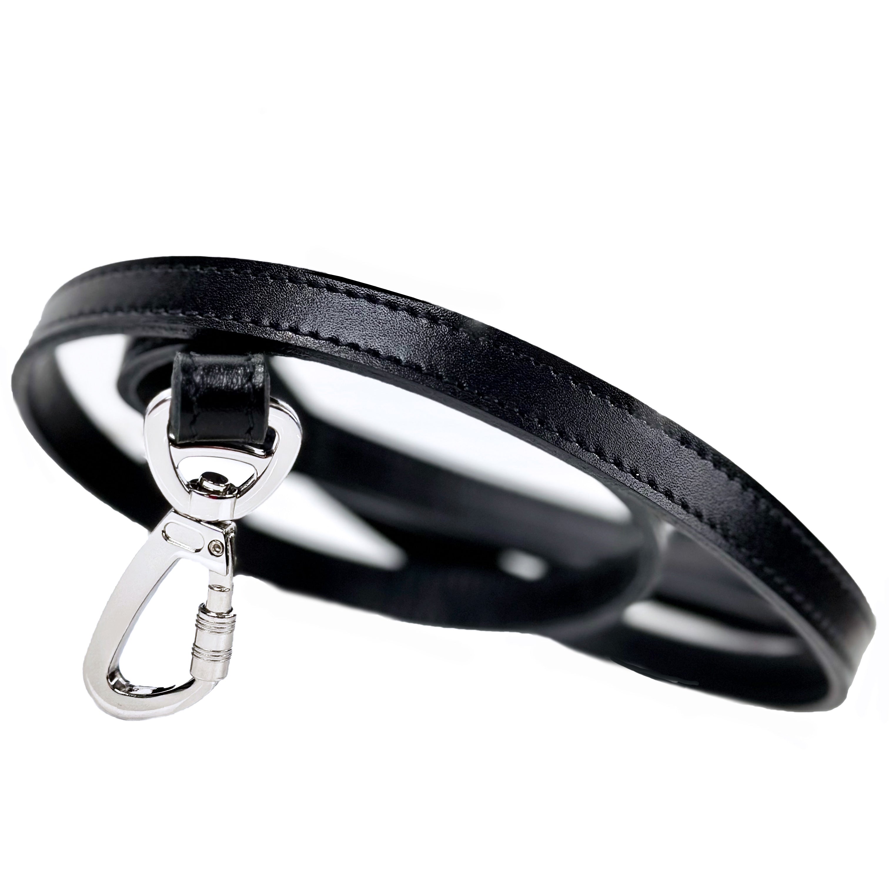 Italian Black Leather & Nickel Dog Leash