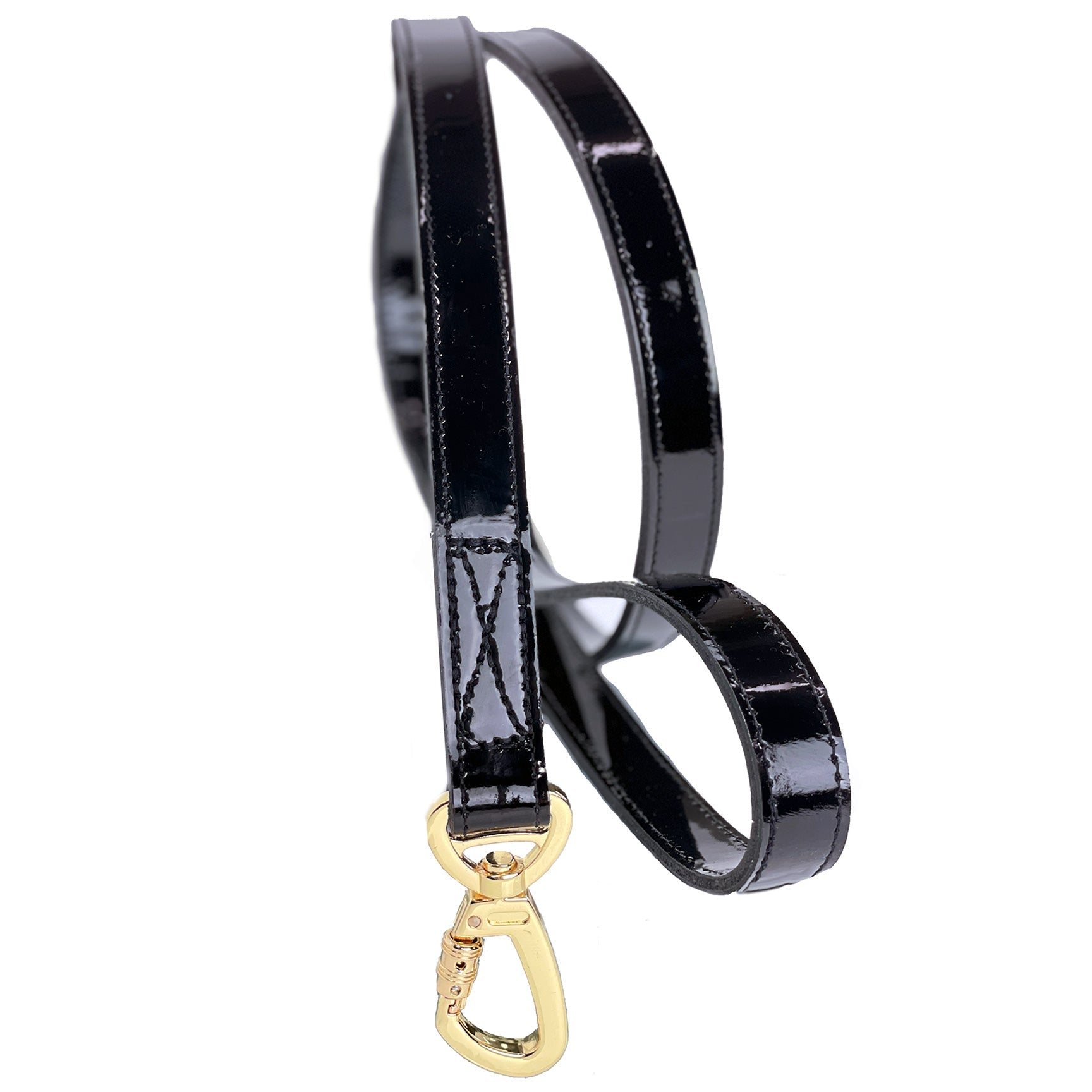 Italian Black Patent Leather & Gold Dog Leash
