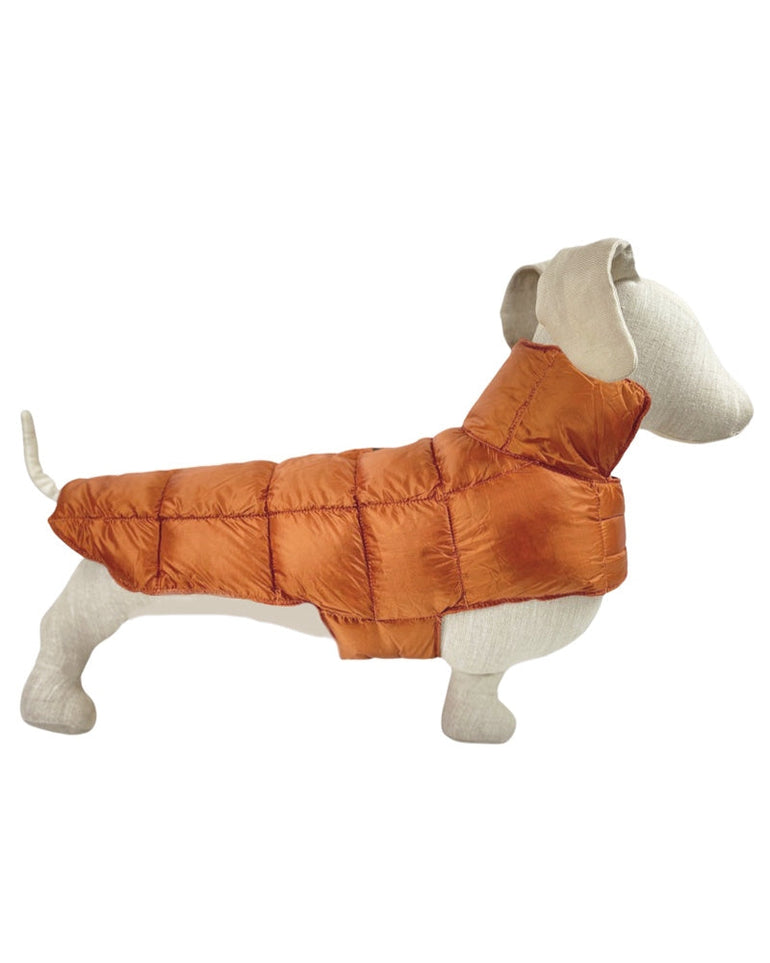 Ultralite Reversible Down Dog Coat in Taupe & Burnt Orange